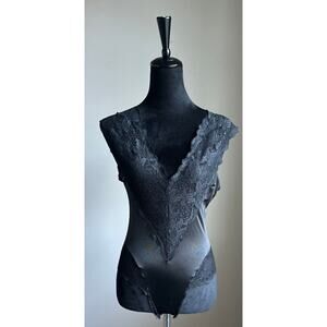 Vintage Henson Kickfrnick Black Lace High Cut Teddy Bodysuit Size Large